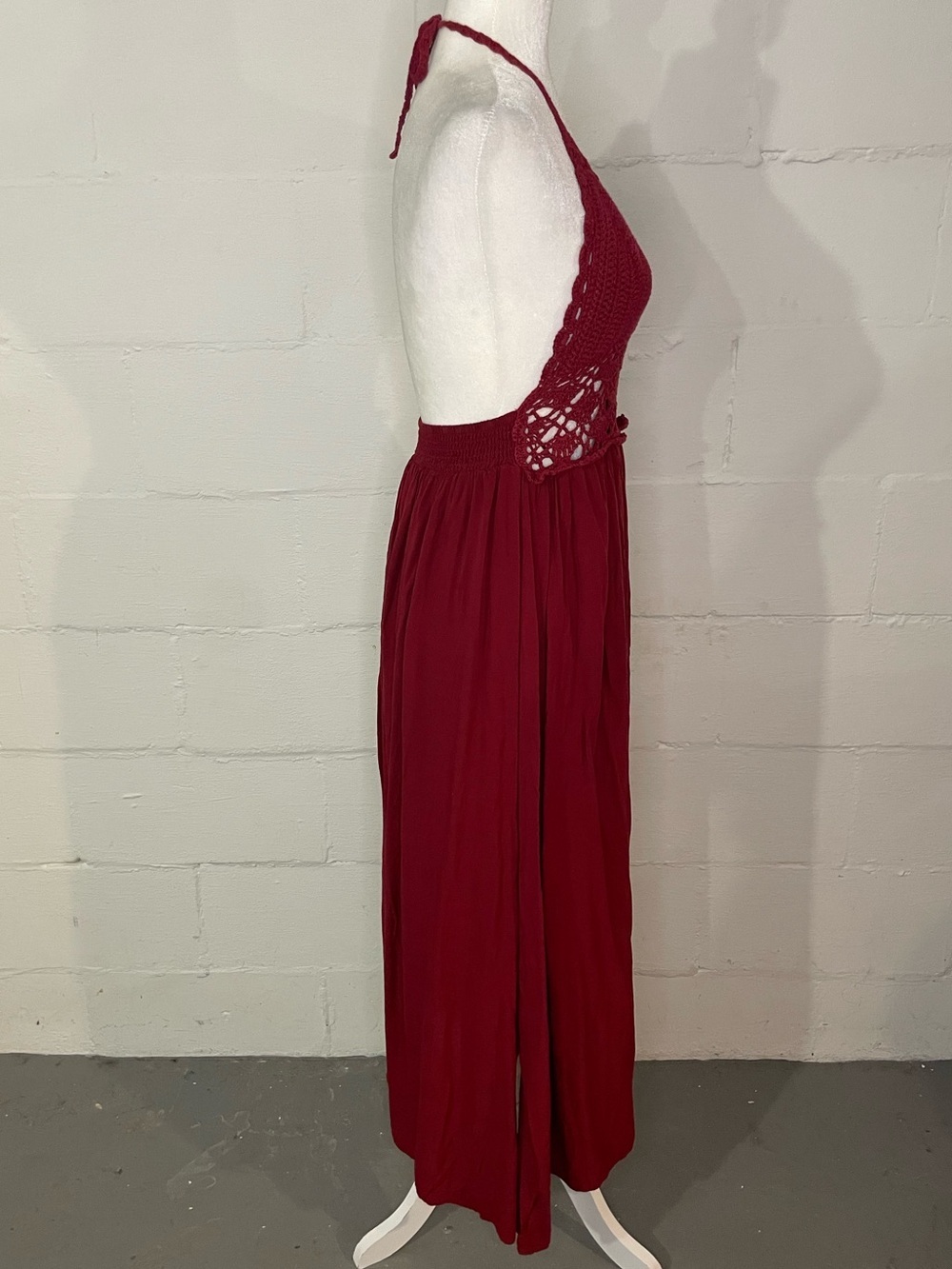 Crochet Halter Maxi Dress in Burgundy - Picture 2 of 4